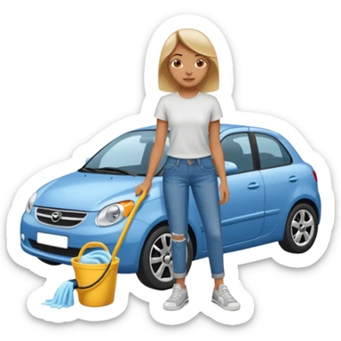 car washer woman with car  sticker