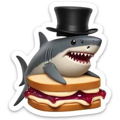 Shark with a top hat on a kangaroo peanut butter and jelly sandwich sticker