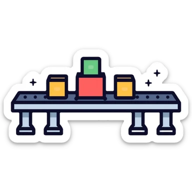 Conveyor belt system moving small cubes in sequence, automation concept sticker