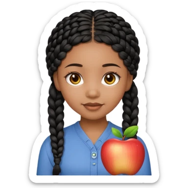 cute black girl with black braids and soft brown eyes, face only, Apple emoji style sticker
