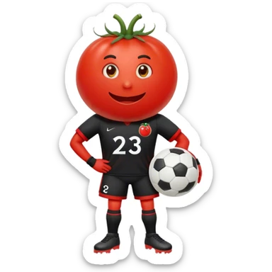 Tomato wearing a black soccer uniform with number 23 on it sticker
