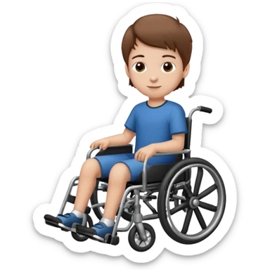 a disabled kid next to his wheelchair sticker