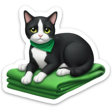 tuxedo cat with a green blanket sticker