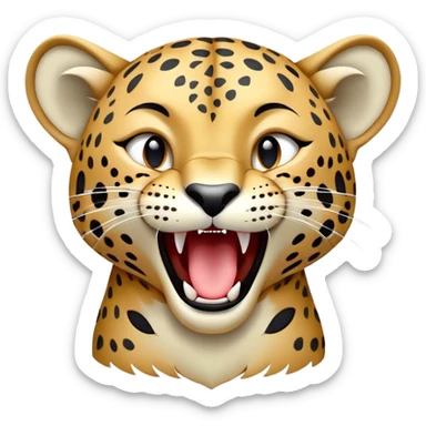 cinematic-realistic-yawning-young jaguar-portrait-emoji,-head-tilted-slightly-with-a-dramatic,-wide-open-yawn,-showcasing-a-lithe,-graceful-build-with-distinctive-rosette-patterns-and-sleepy,-half-closed-eyes,-simplified-yet-irresistibly-adorable, realistic sticker