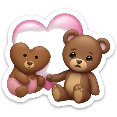Baby pink heart with a baby brown teddy bear sticker