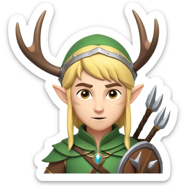 clash-of-clans-aesthetic-focused-elf-archer-portrait-emoji, rendered in a flat, vector-style similar to standard emojis with minimal shading and bold, simplified shapes, head tilted slightly forward with a determined, focused expression, riding a majestic stag with antlers glowing faintly with mystical energy. sticker
