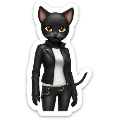 A female alluring techno brat black kitten with leather strap clothing sticker