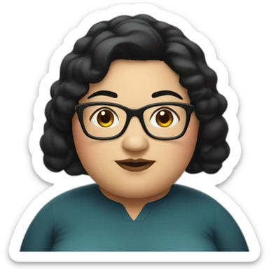 fat woman with black hair and glasses sticker