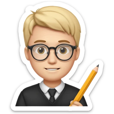 student emoji, male, wearing glasses, holding a pencil sticker