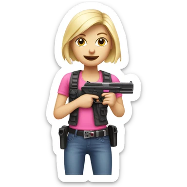 White blonde Girl holding pink gun sticker