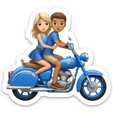 Blue motorcycle with a boy and girl riding on top sticker