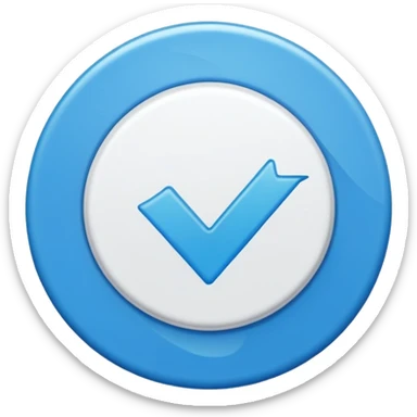 A bright blue circular badge with soft, wavy edges (like a seal or award ribbon). In the center, there is a white check mark (✓) tilted slightly to the right. The design feels clean, modern, and official, symbolizing verified, trusted, approved, or authentic status. sticker