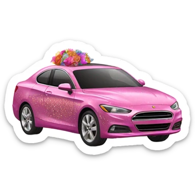 Pink car with glitter and decorated flowers  sticker