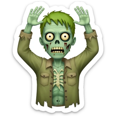 green zombie with both hands raised in the air sticker