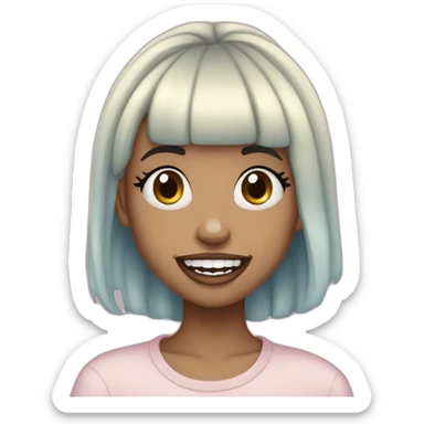 black blonde split hair girl with a gap teeth singing , the girl ill have an appareance like melanie martinez sticker