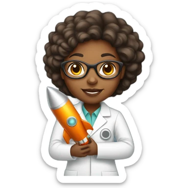 African American girl scientist holding a rocket sticker