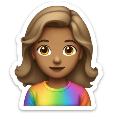 Brown hair girl tan skin faces rainbow sweatshirt sticker