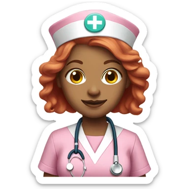 White Long Red hair nurse in pink scrubs  sticker
