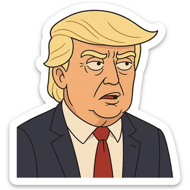 cartoon style portrait of Donald Trump with exaggerated features, no background sticker