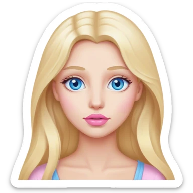 Cinematic realistic blonde with long hair, blue eyes and pastel pink lips came up with an idea sticker