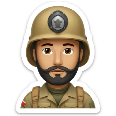 VERY TIRED, swarthy, Iraqi soldier in a helmet, helmet without insignia, with a beard sticker