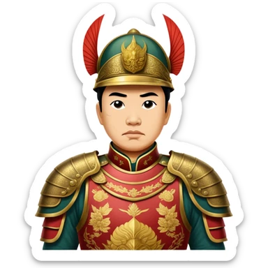 Trần Hưng Đạo – Cinematic Realistic Portrait of Trần Hưng Đạo, depicted as a revered Vietnamese general in traditional armor with a determined gaze, rendered with intricate historical textures and dynamic lighting that highlights his legendary martial spirit and leadership. sticker