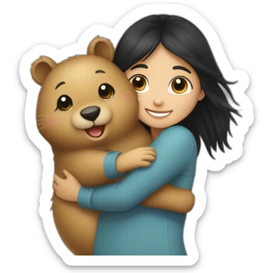 happy-girl-who-is-black-hair-and-hugging-happy-quokka sticker
