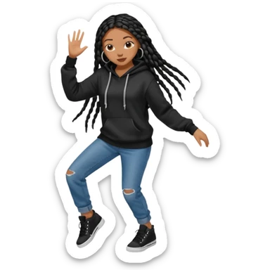 African American girl with long black box braids wearing a plain black hoodie wearing denim jeans and shoes dancing in music video sticker