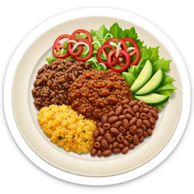 Food plate with rice, beans, minced meat and salad sticker