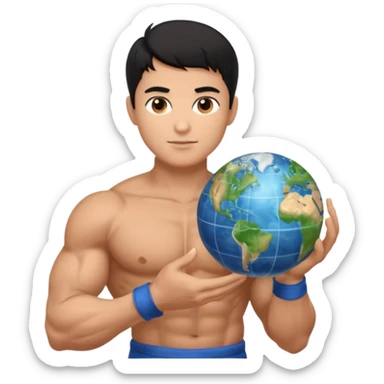 God of earth give a globe in his hand  across his body  give me more than half body  sticker