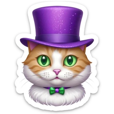 Gato com cartole roxa com glitter sticker