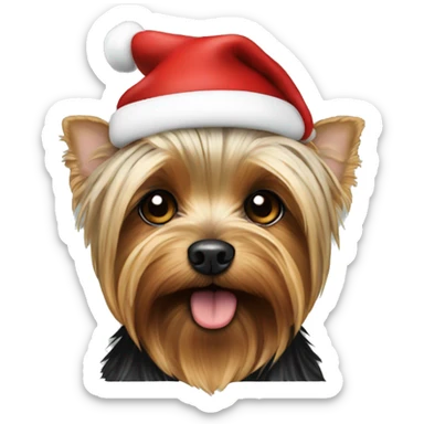 Yorkie wearing a Santa hat sticker