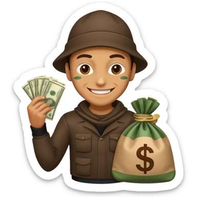 Robber holding a bag of money sticker