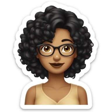 girl, big nose, long curly black hair, earrings, dark brown eyes, tan skin, freckles, glasses, glamour sticker