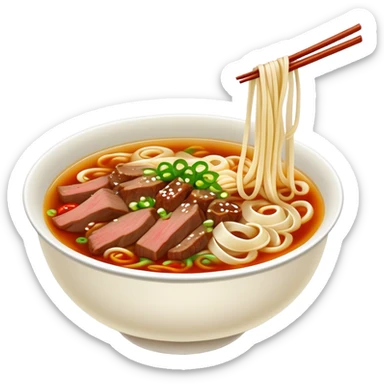 Lanzhou beef noodle soup with hand-pulled noodles, simplified emoji style with bold outlines and bright colors, cartoon style Gansu specialty La Mian sticker