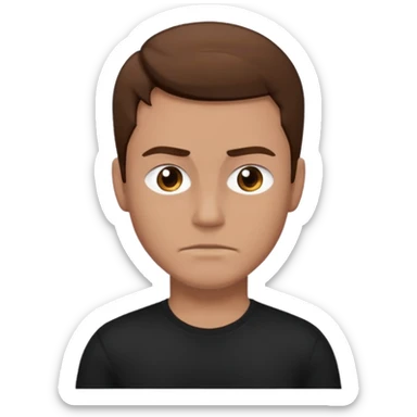 man with brown hair who is strong wearing black t shirt not smiling sticker