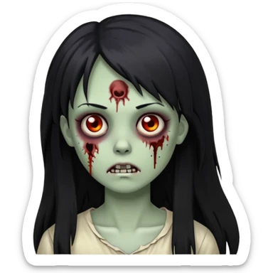zombie girl with black long hair and side bangs sticker