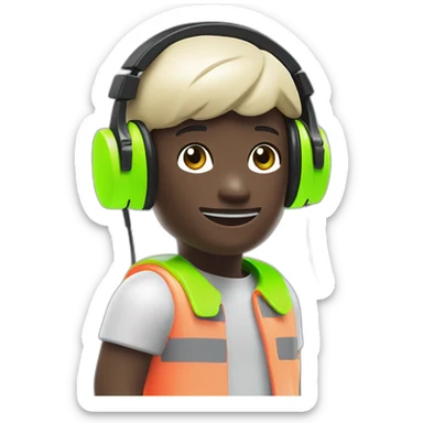 Playmobil wearing neon light clothes, having headphones sticker