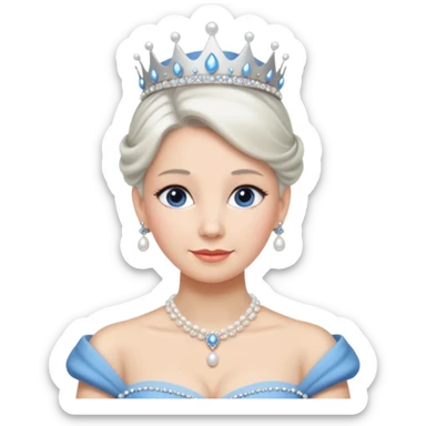 Queen with white bun hair – silver tiara, pearl necklace, elegant gown, blue dress sticker