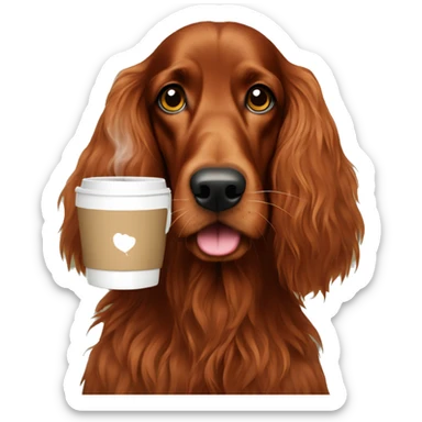 Irish setter with coffee sticker