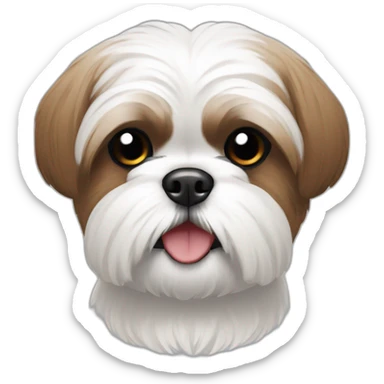 white shihtzu, brown ears, black eyes, black nose, teeth showing sticker