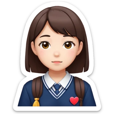 Japanese high school girl receiving love confession with blushing face behind school building sticker