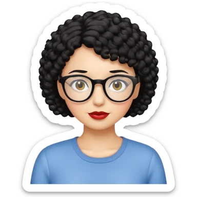 mujer de cabello corto negro y lentes, cabello rizado, emoji style sticker