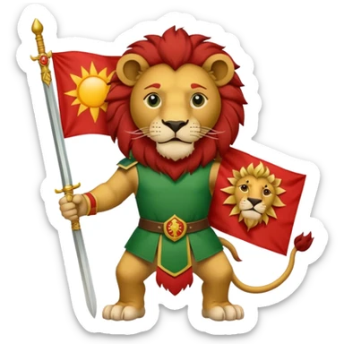 پرچم شیر و خورشید رو بساز پرچم سبز و سفید و قرمز سبز بالا سفید وسط و قرمز پایین و در وسط پرچم یعنی تو بخش سفید یک  شیر باشه که در دستش شمشیر است و پست شیر تویه همون بخش یک خورشید است  sticker