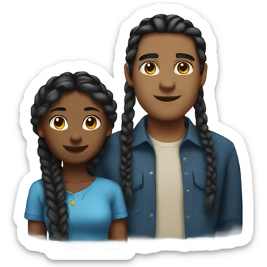 Blue shirt black girl with braids standing next to guy named Zahn sticker