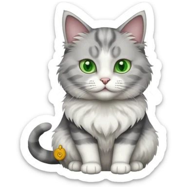 a grey and white cat sitting regally sticker