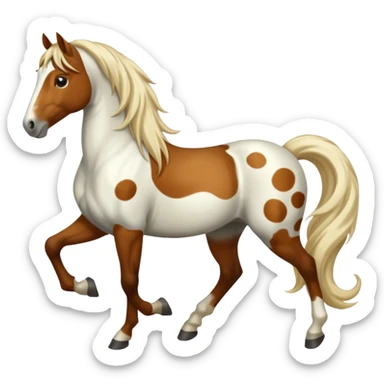 A horse in white with brown spots and a long mane sticker