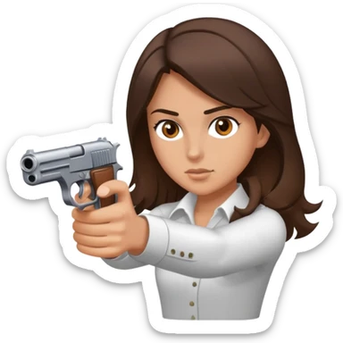 Brunette brown eyes pulling out a gun sticker