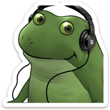 green frog-like creature with headphones and a body shaped like a treble clef sticker