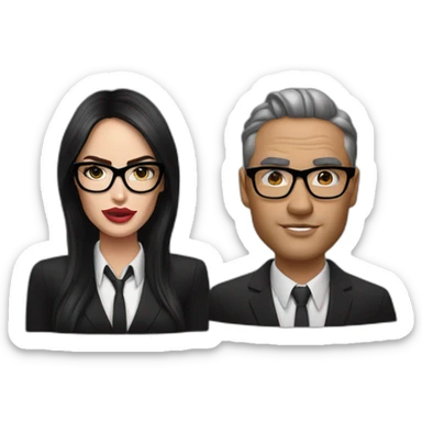 megan fox, hyper realistic, wearing big think black glasses and black suit sticker